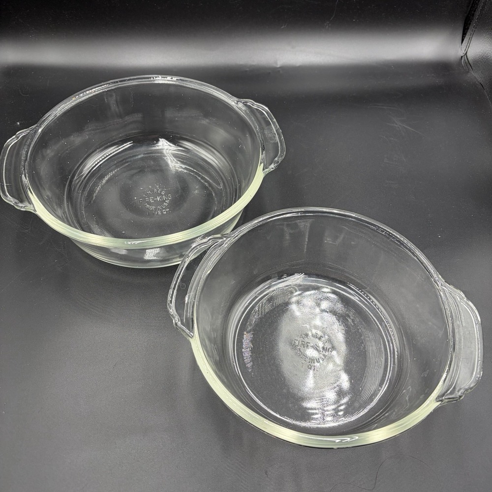 Vintage Fire-King Anchor Hocking Clear Glass 1 Q 1.5Qt Baking Dishes USA Set 2